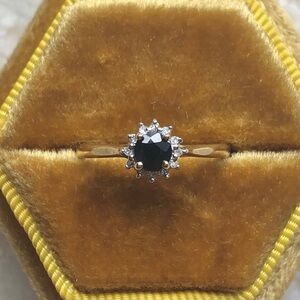 Sapphire Diamond Halo Vintage Yellow Gold Ring